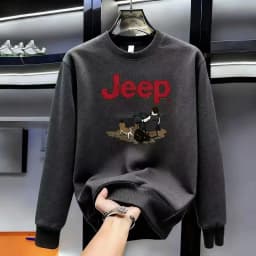 New JEEP Men's Heavyweight Crew Neck Sweatshirt, Versatile Printed Casual Pullover for Spring and Autumn