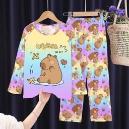 2PC/Set Boys Pajamas Sets Kids Pjs Toddler 3 to 4 5 6 7 8 9 10 11 12 Years Long Sleeve Capybara Funny Pijamas Children Clothing