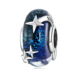 Bamoer 925 Sterling Silver Universe Series Star & Moon Beads Blue Planet Pendant Charms for Women Bracelet DIY Fine Jewelry Gift