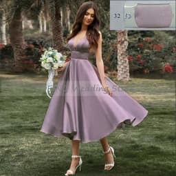 Customized Short Wedding Dress Spaghetti Straps V Neck Sexy Wedding Gowns Satin A Line Tea Length Simple Bridal Dresses Midi