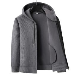 Legible Autumn Winter Casual Sweaters Men Solid Color Hooded Sweatercoats Male Loose Zip-up Knitted Cardigan Man