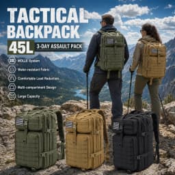 Men 45L Tactical Hiking Backpack Molle Mountaineering Water Resistant Outdoor Camping Trekking Backpacking Bushcraft Travel Rucksack Bug Out Bag Survival Emergency Large Capacity Climbing Cycling Daypack Women Durable Wear Resistant Trail Camp Hikers