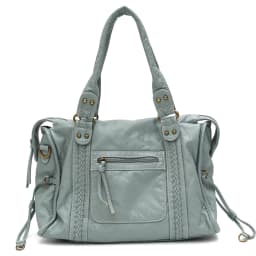 Vintage Washed PU Leather Large Capacity Tote Zip Pockets Braid Decor Shoulder Cross body Bag Unisex Women Daily Travel Handbag