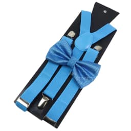Adjustable Elastic Leather Suspenders Bowtie Set Men Women Baby Blue Braces Straps For Wedding Y-Back Shirt Accessories Gift
