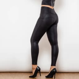 Shascullfites Melody Crackle Black Coated Lifting Pants Button Up Sexy Skinny Pants Bum Lift Leggings Booty Leggings