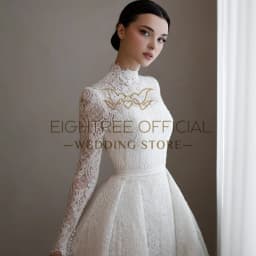 Eightree Elegant A-Line Wedding Dresses High Neck Long Sleeves Lace Bridal Dress Boho Beach Wedding Prom Ball Gowns Customized