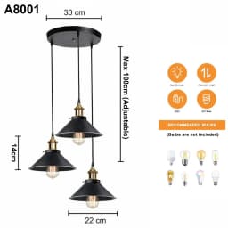 3 Light Industrial Pendant Light Industrial Vintage Design Industrial Ceiling Chandelier E27 (Bulb not Included)