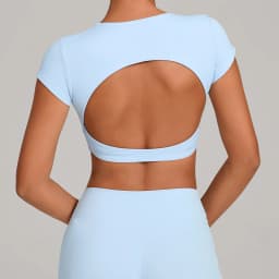 Gym Workout Clothes Backless Running Sports Top Double-layer Stitching No Chest Pad Yoga Wear Fitness Short Sleeve for Women