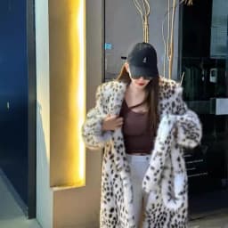 Abrigos Mujer Inviernoo Long Belted Leopard Faux Fox Fur Coat Women Overcoats Ladies Stylish Street Fashion Fluffy Fox Fur Coat