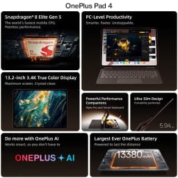 Global Version OnePlus Pad 4 Snapdragon 8 Elite Gen 5 13.2" 3.4K 144Hz LCD Display 256GB 512GB 13380mAh Android WiFi Tablet