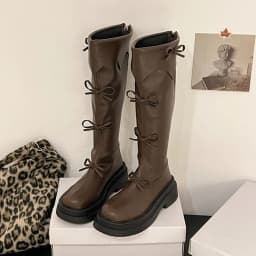 Winter Thick Sole Woman Short Plush High Boot Fashion Butterfly-knot Back Zippers Shoes Women's Slim Knight Long Booties