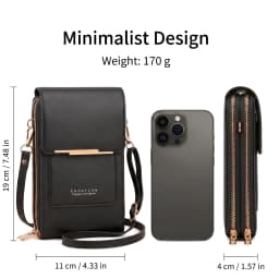 RFID Blocking Touch Screen Cell Phone Bag Women Mini PU Leather Lightweight Card Holder Crossbody Shoulder Bag Adjustable Strap