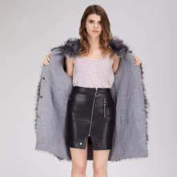 Women's Striped Real Silver Fox Fur Coat, Long Cardigen with Wool Lining, Big Size Clothes, Elegant Outwear, Spring, Lux18A09164