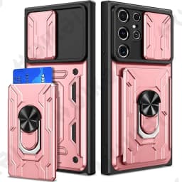 Case For Samsung Galaxy S25 S24 S23 S22 S21 Ultra Plus S20 FE A55 A35 A54 A14 4G 5G Slide Camera Card Holder 360° Ring Cover