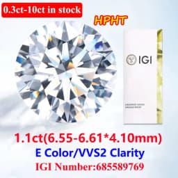 COSFIX 0.3-5ct Round Lab Grown Diamond HPHT IGI Certificate 3EX D/F Color VVS1 Clarity Diamond Gems