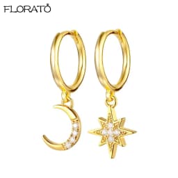 925 Sterling Silver Needle New Star/Moon Small Hoop Earrings for Women Exquisite Crystal Pendant Earrings Fashion Jewelry Gift