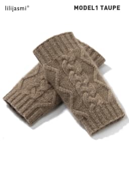 100% Real Cashmere Autumn Winter Thick Cable Gloves Mitten Fingerless Warm Wrist Length Thumb Hole Mitts Classic Female Elegant