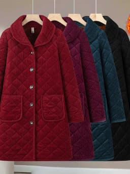 Thickened Cotton Padded Coat for Middle-Aged And Elderly Women Casual Style Warm Polyester Fiber Flip Collar Medium-Length