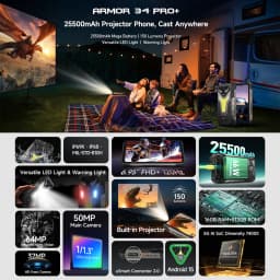 Ulefone Armor 34 Pro+ Projector Rugged Phone 16GB+512GB Night Vision 6.95'' Android 15 Dimensity 7300 25500mAh 5G Smartphone