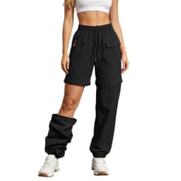 Women Elastic Waist Drawstring Zip Off Pants With Pockets Convertible Quick Dry Detachable Hiking Trousers Athletic Cargo Pants
