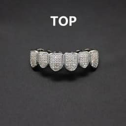 Hiphop Teeth Grillz Set for Unisex Top Bottom Mouth Silver Color Teeth Grills Tooth Cap Removable Dental Fashion Body Jewelry