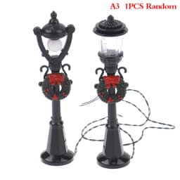 Miniature Christmas Street Lamp Post LED Lights Park Bench & Streetlight Micro Landscape Fairy Garden Ornament Dollhouse Decor