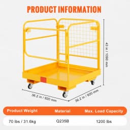 SucceBuy 1200lbs Forklift Safety Cage Folding Security Platform with Lockable Swivel Wheels Holds 1 to 2 Adults for Aerial Work