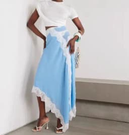 Womens Dresses 2025 Spring Summer New Solid Color Hollow Waist Irregular Lace Splicing Round Neck Short Sleeve Casual Dress