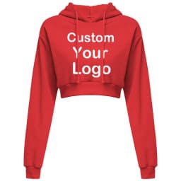 Customized Logo Print Crop Hoodie Women Spring Autumn Pullovers Ladies Solid Color Drawstring Hooded Full Sleeve Sweatshirt