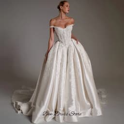 Off the Shoulder Strapless Wedding Dress Customized Classic A-Line Satin Vestido De Novia Luxury Appliques Pearls Robe de mariée
