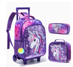 Primary School Student School Trolley Bags Set with Lunch Bag Pen bag Travel Trolley Bag for Girls Rolling Luggage Suitcase