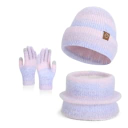 Winter Cap Gloves Scarf Set Women GradientColor Knitted Hat Thickened Fleece Lining Skullcap Outdoor Cycling Windproof Beanies