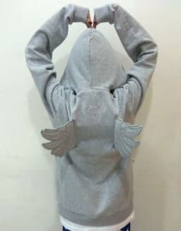 Harajuku Women Casual Oversized Wing Decorated Loose Pullover Sweatshirt Cute Street Trendy Gray Angel Wing Embroidered Hoodie