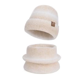 Winter Cap Gloves Scarf Set Women GradientColor Knitted Hat Thickened Fleece Lining Skullcap Outdoor Cycling Windproof Beanies