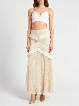 TWOTWINSTYLE Solid Slimming Sheer Spliced Tassels Knit Skirts for Women High Waist Elegant Long Skirt Female Autumn Clothing New