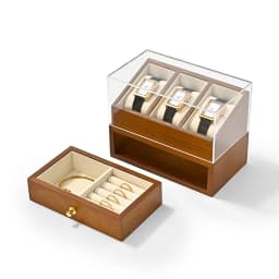 WoodTen 3 Grids Wood Watch Box Double-layer Watch Jewelry Organizer Wrist Watch Storage Box Dust-proof Cover Jewelry Watches Box