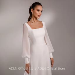 Simple Wedding Dress Beach Bride Dresses Customized Puff Sleeves Square Neck Sweep Train Chiffon Corset Bridal Gowns