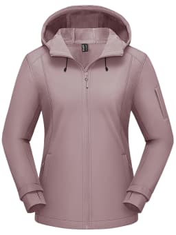 TACVASEN Womens Fleece Lined Softshell Jacket Waterproof Hiking Coat with Hood Thumbholes Lightweight Windproof Full Zip Jacket