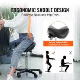 SucceBuy Ergonomic Saddle Stool w/ 5 Swivel Casters 360° Rotation 20.1-28 in Height Adjustable Round Stool for Bar Salon Office