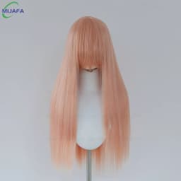 Very High Quality 400g 48 Colors 24Inch 60cm Long Straight Cosplay Wig With Bangs Heat Resistant Hair Anime Wigs + Wig Cap