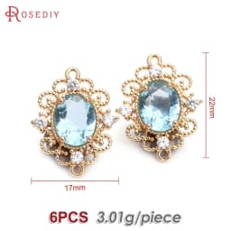 18K Gold Color Brass Zircon Glass Oval Shape Connect Charms Pendants High Quality Diy Jewelry Accessories Making Materials
