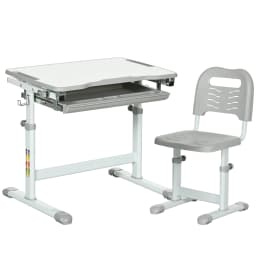 HOMCOM Kids Desk and Chair Set, Height Adjustable Student Writing Desk with Tiltable Desktop, Drawer, Pen Slot, Hook