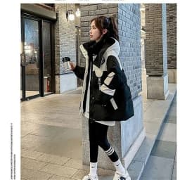 Black Medium Long Parker Cotton Jacket Women's Winter 2026 New Korean Version Loose Down Cotton Splicing Hooded Coat Warm Top