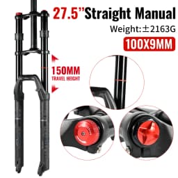 NanLio Dual Crown MTB Air Fork 27.5/29 Inch (2.5" Tire) - 150mm Travel, Rebound Adjust, 32mm 15/9x100mm for E-Bike & Downhill