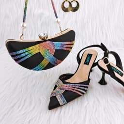 QSGFC New Black Color Flash Diamond Decoration Elegant And Intellectual Exquisite Banquet Ladies Shoes And Bag
