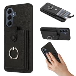 Luxury Card Slot Ring Holder Leather Phone Case For Samsung S25 S24 S26 Ultra S23 S22 S21 Plus FE A55 A36 A16 Shockproof Cover