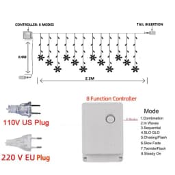 Christmas Decorations 2025 Snowflake Window Curtain Garlands Led Icicle Fairy Lights Flashing 8 Modes US/ EU-Plug New Year 2026