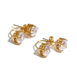 Yhpup Stainless Steel Stud Earrings Prong Set Solitaire Dual Cubic Zirconia Ear Fantasy Dainty Jewelry Recommend