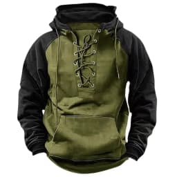 Spring And Autumn New Men's Hooded Solid Color Sweater Blue Sports Multi-Pocket Leather Sweater Tooling