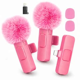 Wireless Mini Lavalier Clip Mic with Furry Windscreen, Dual‑Port Type‑C & Lightning Adapter for iPhone, Android, Tablets, Laptop
